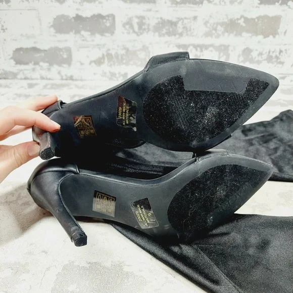 NEW Mackin J Satin Thigh High‎ Stocking Stiletto Black Over The Knee Boots K800 - Picture 11 of 13